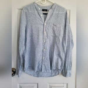 Abercrombie & Fitch 100% Linen Men's Light Blue Striped Button Down Shirt, SZ M